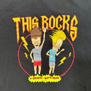 Tee Luv Beavis and Butt-Head This Rocks Graphic Tee Black Cotton XL Grunge Punk